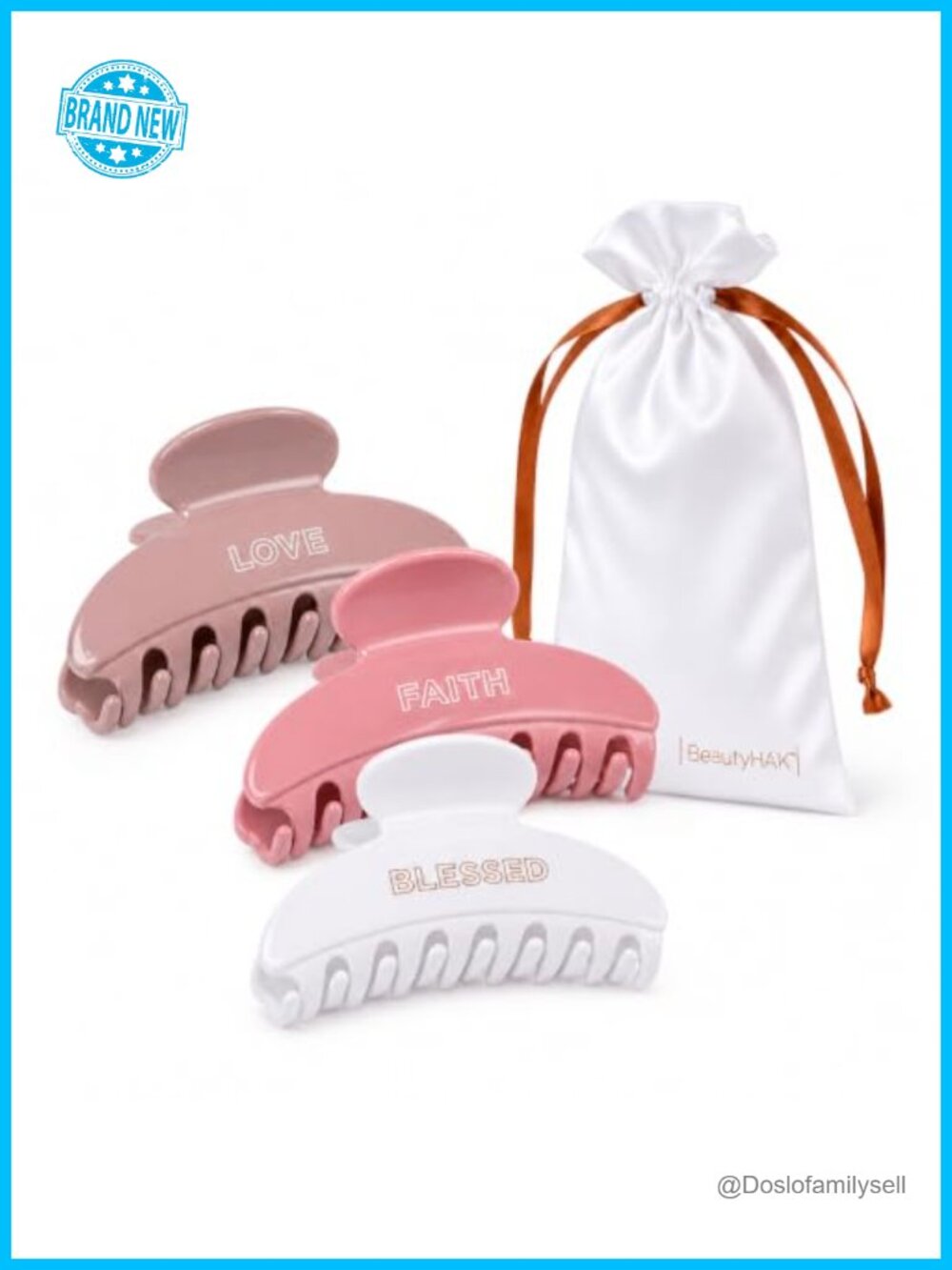 Large Nonslip Claw Clips Pack of 3 Faith Love Blessed